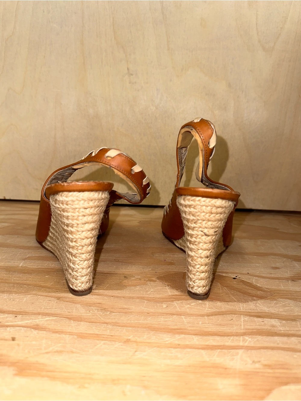Christian Louboutin Tan Braided Peep-Toe Wedge Sandals - Picture 4 of 5